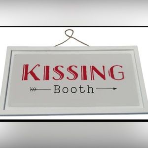 Kissing Booth Valentine's Day Hanging Metal Sign w/ Wood Frame 14" Holiday decor